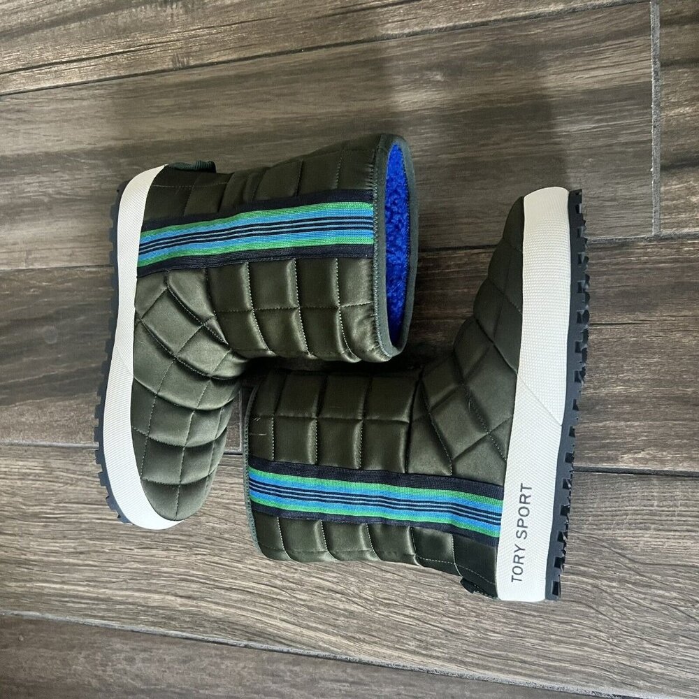Tory Burch Tory Sport Quilted Boots Blue Green Size 7 Winter Boots Striped